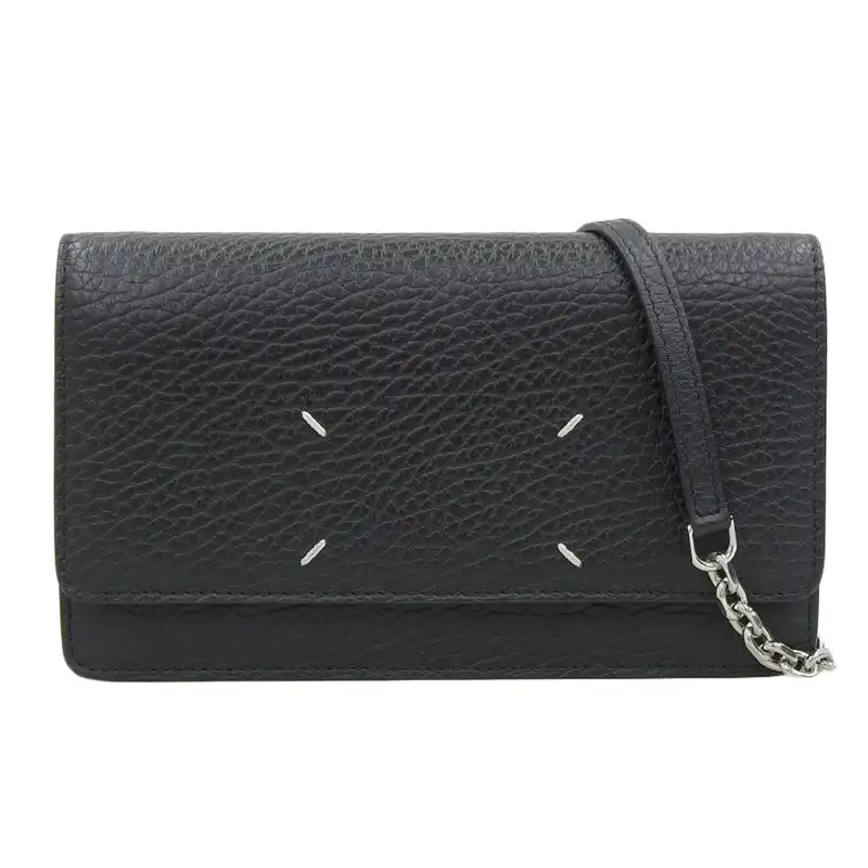 メゾンマルジェラ Maison Margiela 4ステッチ チェーンウォレット ショルダーバッグ レザー ブラック SA3U10008 中古OB2444