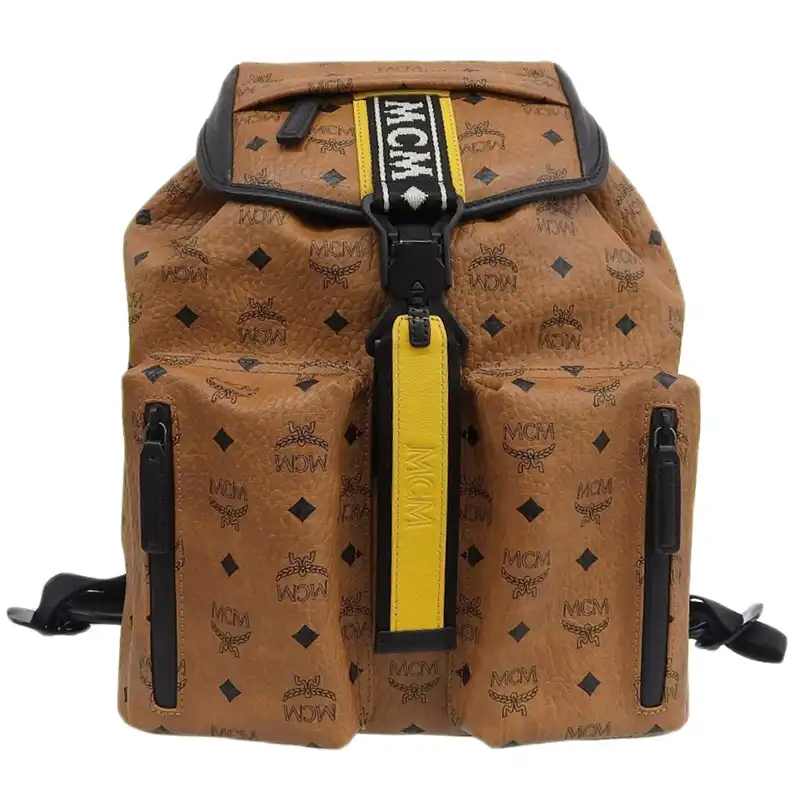 エムシーエム MCM ヴィセトス バックパック リュックサック PVC ブラウン/ブラック/イエロー 中古 OB2448