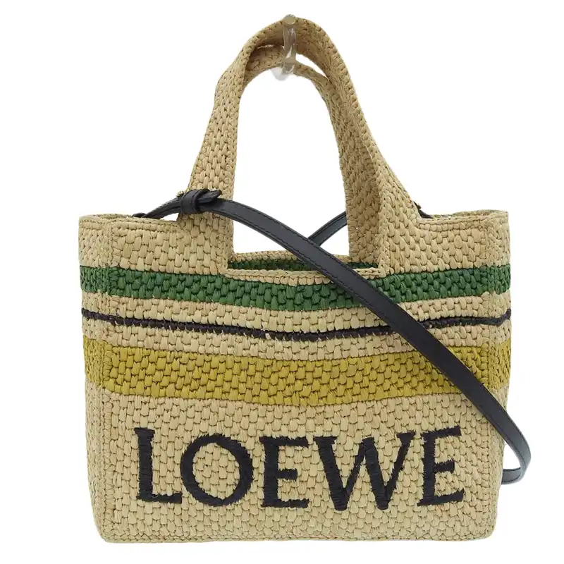 ロエベ LOEWE フォートトートスモール 2WAYバッグ ハンドバッグ ショルダーバッグ ラフィア レザー ベージュ 中古 OB2449