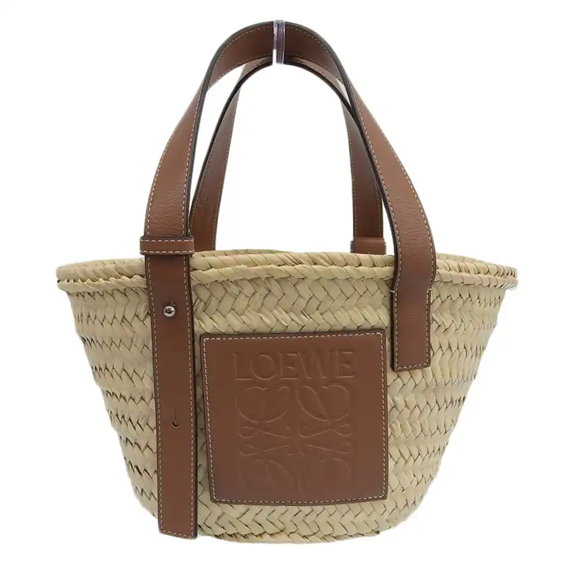 ロエベ LOEWE バスケットバッグ スモール トートバッグ かごバッグ ラフィア/レザー ナチュラル/タン 327.02.S93 中古 OB2460