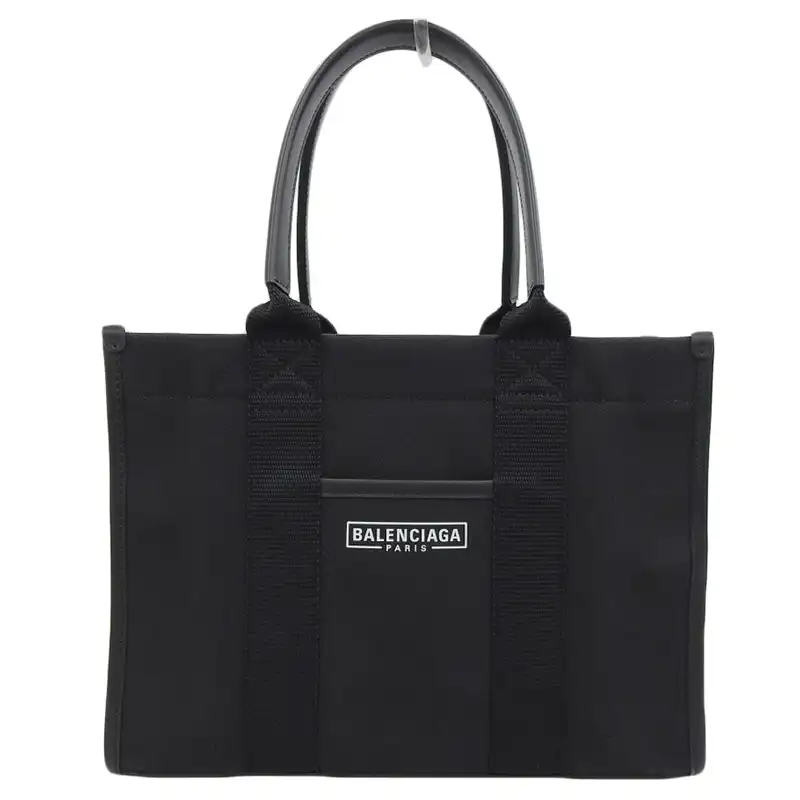バレンシアガ BALENCIAGA ハードウェアスモール ハンドバッグ トートバッグ キャンバス レザー ブラック 671402 中古 OB2466