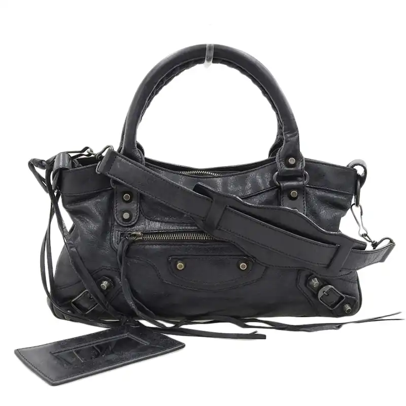 バレンシアガ BALENCIAGA シティ 2WAYバッグ ハンドバッグ ショルダーバッグ レザー ブラック 103208 中古 OB2468