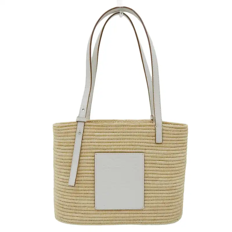 http://ロエベ%20LOEWE%20スクエアバスケットスモール%20ハンドバッグ%20ラフィア%20レザー%20ナチュラル%20ホワイト%20A223099X02%20中古%20OB2470