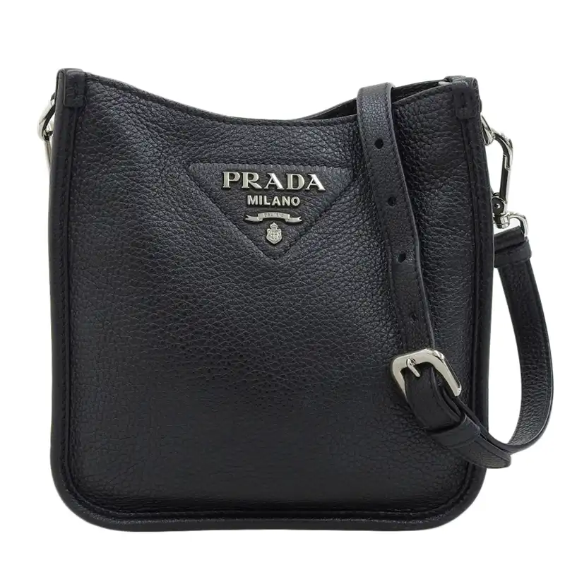 プラダ PRADA ショルダーバッグ 斜め掛けショルダー ミニショルダー ヴィッテロダイノ レザー ブラック 1BH191 中古 OB2471