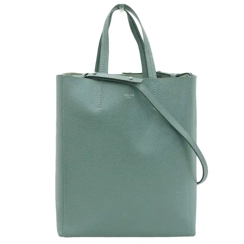 セリーヌ CELINE バーティカルカバスモール 2WAYバッグ トートバッグ ショルダーバッグ レザー グリーン 中古 OB2484
