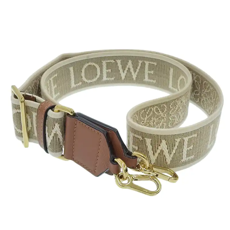 ロエベ LOEWE ショルダーストラップ アナグラム ジャカード レザー ナチュラル タン C073T87X01 中古 OBB0633