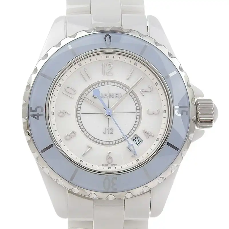 http://シャネル%20CHANEL%20J12%20レディース%20クォーツ%20腕時計%20セラミック/SS%20ソフトブルー%20ホワイト文字盤%20H4340%20世界限定1200本%20中古%20CH1057
