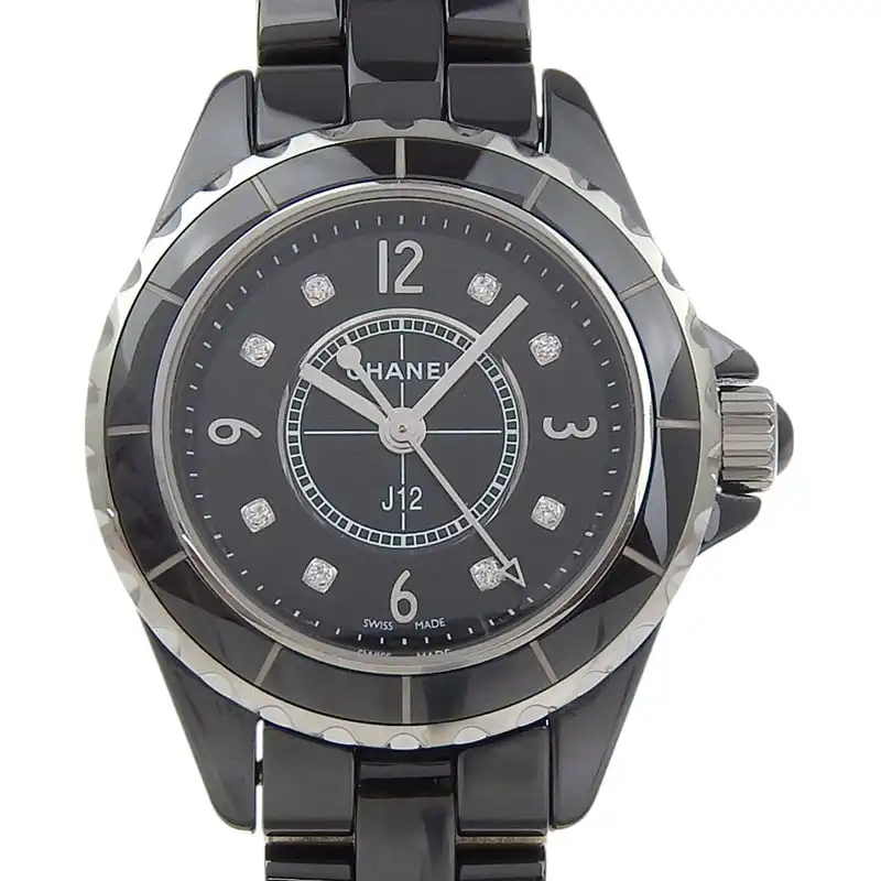 シャネル CHANEL J12 レディース クォーツ 腕時計 セラミック/SS 8Pダイヤモンド ブラック文字盤 H2569 中古 CH1058