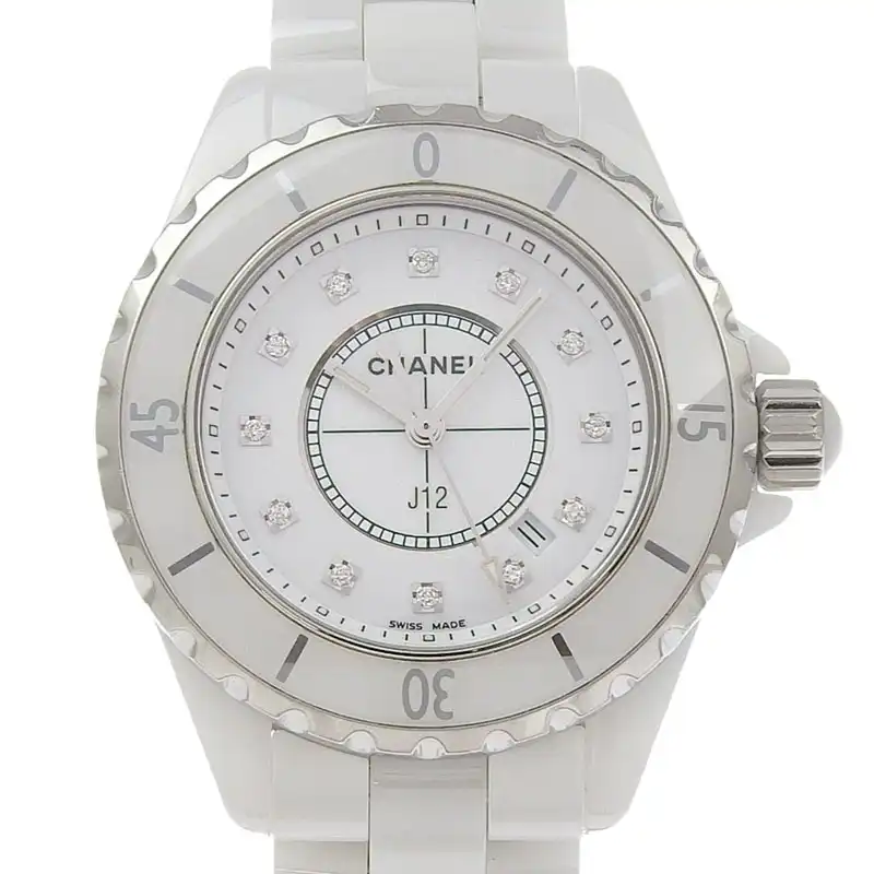 http://シャネル%20CHANEL%20J12%20レディース%20クォーツ%20腕時計%20セラミック/SS%2012Pダイヤモンド%20ホワイト文字盤%20H1628%20中古%20CH1059