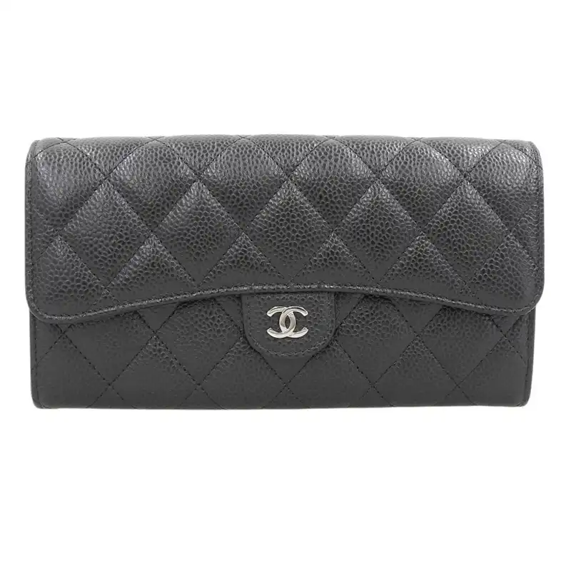 http://シャネル%20CHANEL%20マトラッセ%20ロングウォレット%20長財布%20キャビアスキン%20ブラック%2023番台%20中古%20CH1064