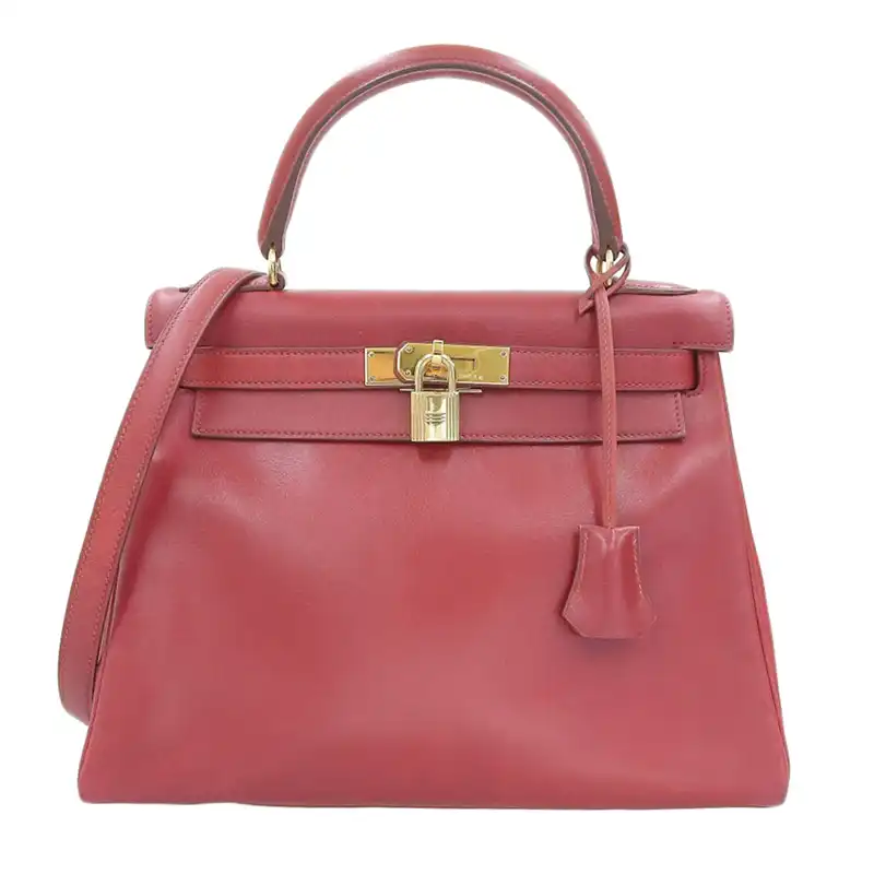 エルメス HERMES ケリー28 2WAYバッグ ハンドバッグ ショルダーバッグ ボックスカーフ レッド 〇U刻印 1991年 中古 HE1070