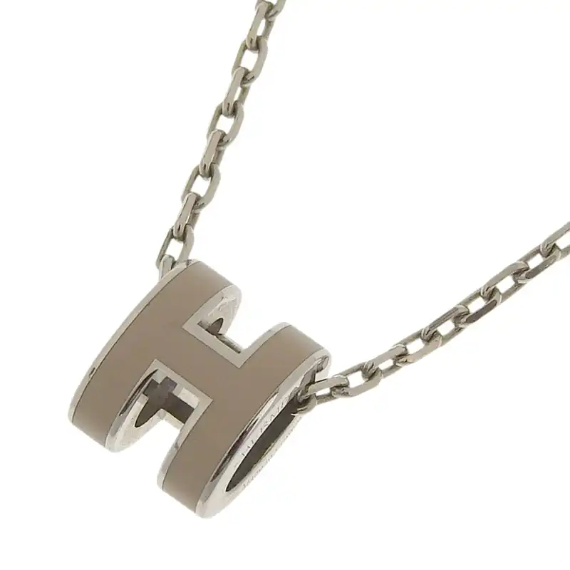 エルメス HERMES ミニポップアッシュ ネックレス グレージュ シルバー色 中古 HE1076