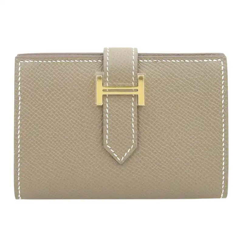 エルメス HERMES ベアンミニ カードケース 名刺入れ ヴォーエプソン エトゥープ W刻印 2024年 美品 HE1087