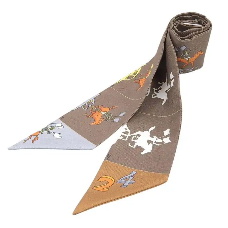 エルメス HERMES ツイリー 「HERMES PARADE」 スカーフ シルク ブラウン 中古 HE1123