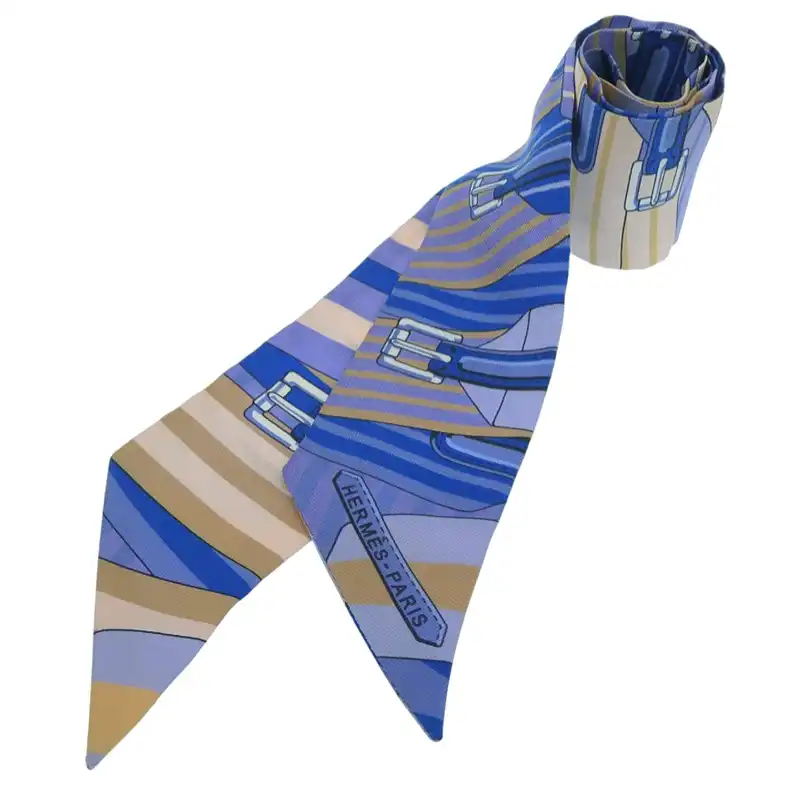 エルメス HERMES ツイリー スカーフ シルク ブルー系 中古 HE1127