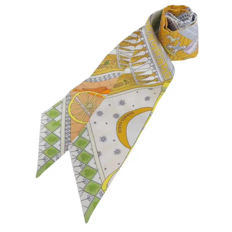 エルメス HERMES ツイリー スカーフ シルク オレンジ系マルチカラー 中古 HE1128