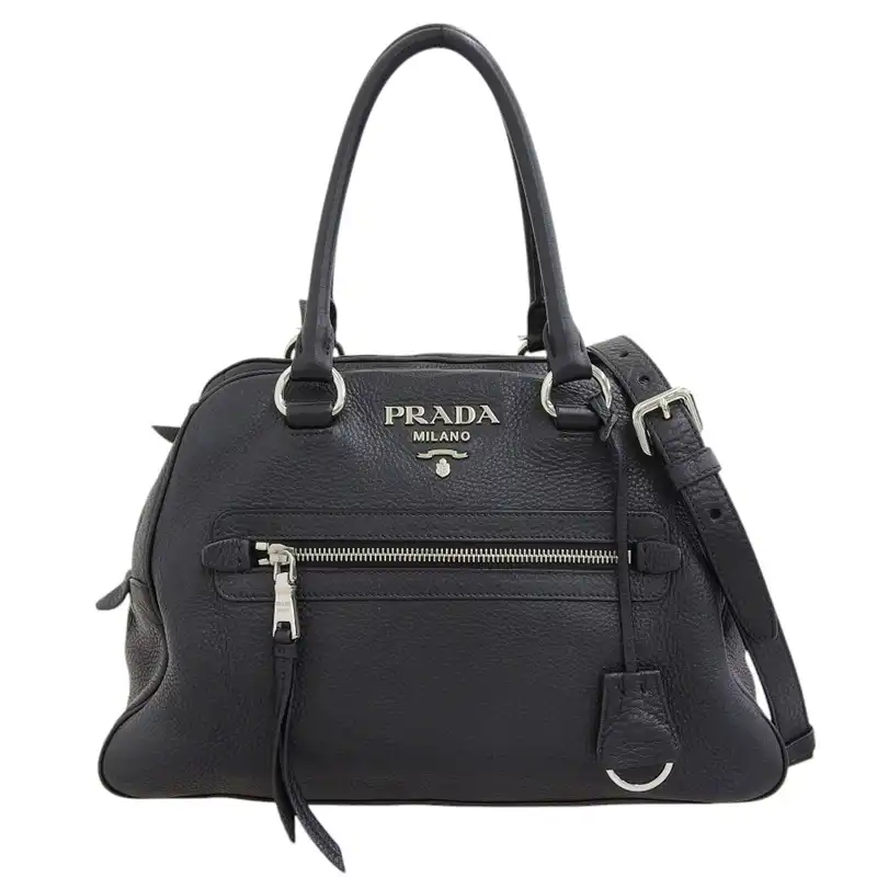 プラダ PRADA 2WAYバッグ ハンドバッグ ショルダーバッグ VITELLO PHENIX レザー ブラック 1BB054 中古 OB2496