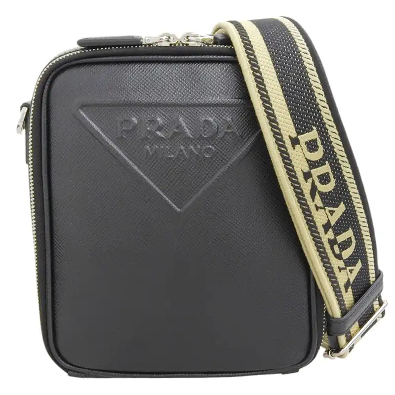 プラダ PRADA ショルダーバッグ 斜め掛けショルダー レザー ブラック 2VH154 中古 OB2504