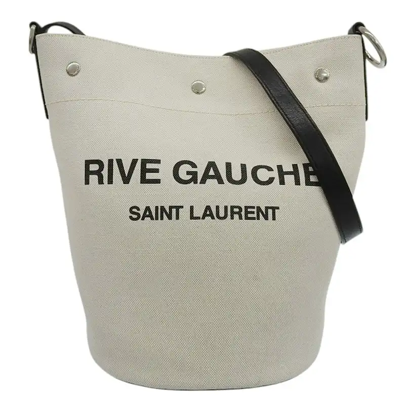 サンローラン SAINT LAURENT バケットバッグ ショルダーバッグ キャンバス/レザー ホワイト/ブラック 669299 中古 OB2537