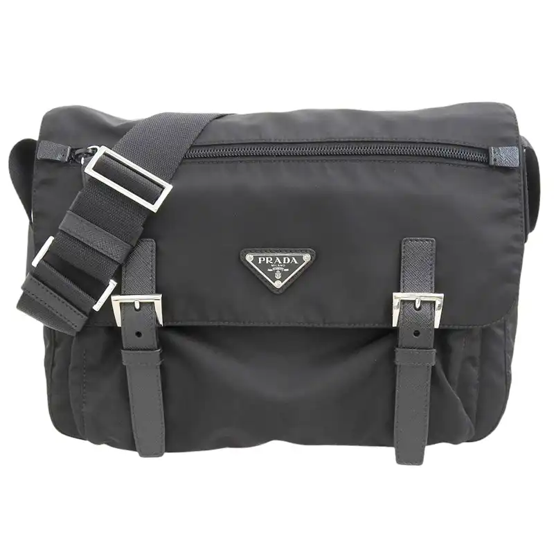 プラダ PRADA ショルダーバッグ 斜め掛けショルダー ナイロン/レザー ブラック 1BD671 中古 OB2539