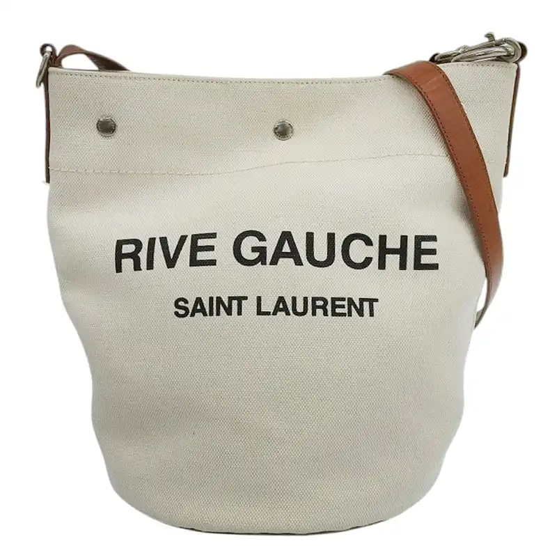サンローラン SAINT LAURENT バケットバッグ ショルダーバッグ キャンバス/レザー ホワイト/ブラウン 669299 中古 OB2540