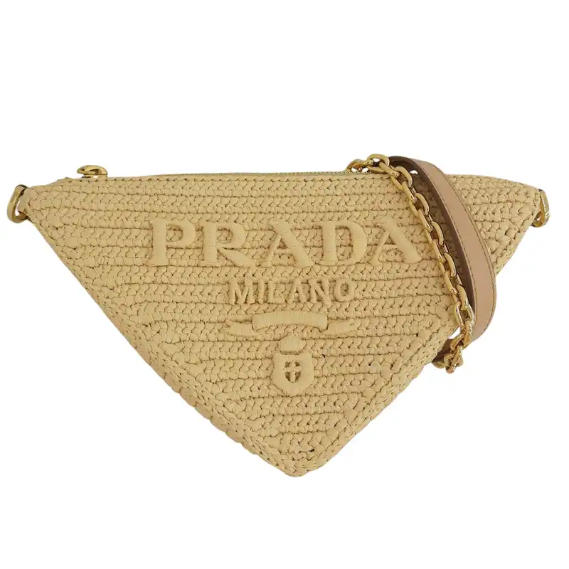 プラダ PRADA 2WAY ショルダーバッグ クラッチバッグ セカンドバッグ ラフィア ナチュラル 中古 OB254