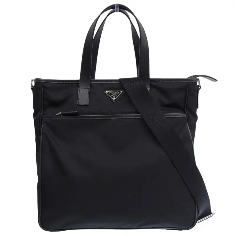プラダ PRADA 2WAYバッグ トートバッグ ショルダーバッグ ナイロン レザー ブラック VA1032 中古 OB2556