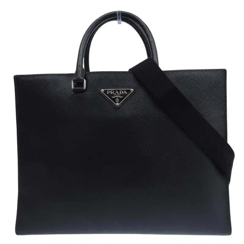 プラダ PRADA 2WAYバッグ トートバッグ ショルダーバッグ サフィアーノ レザー ブラック 中古 OB2565