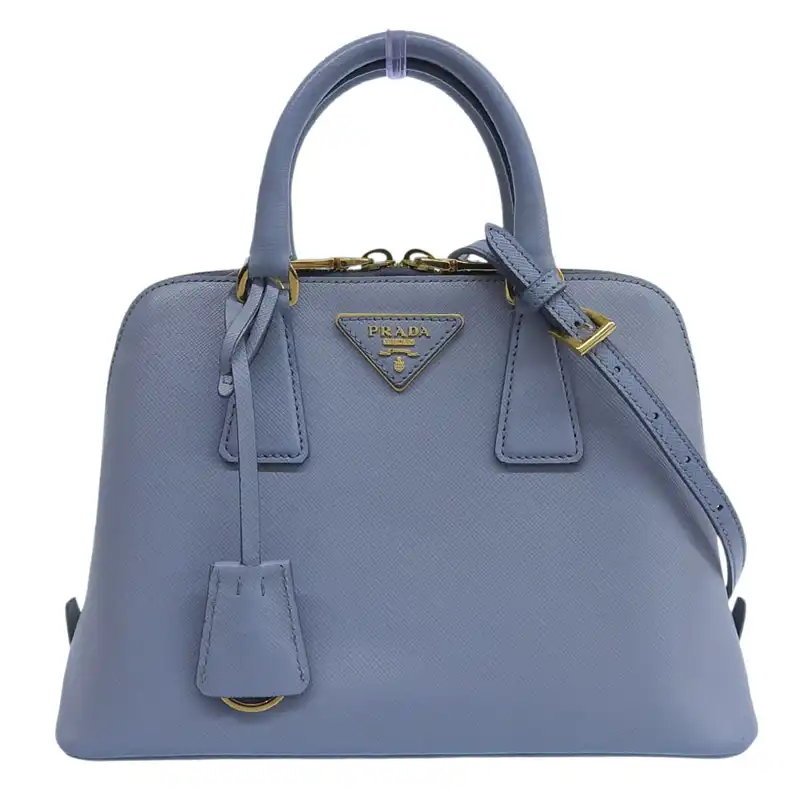 プラダ PRADA プロムナード スモール 2WAY ハンドバッグ ショルダーバッグ サフィアーノ レザー ライトブルー BL0838 中古 OB2567