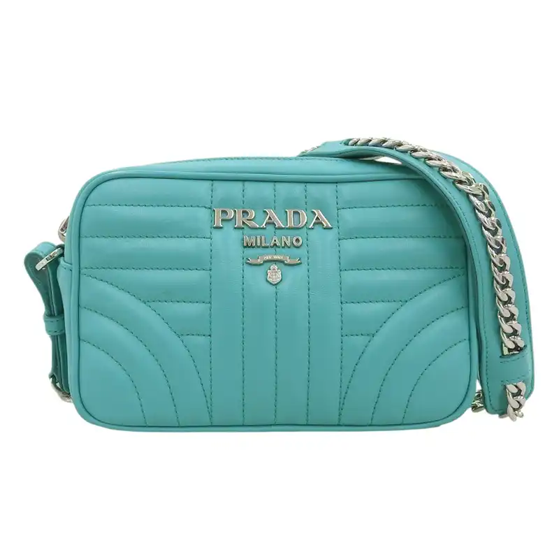 プラダ PRADA ダイアグラム 斜め掛け ショルダーバッグ チェーンショルダー レザー グリーン 1BH084 中古 OB2569