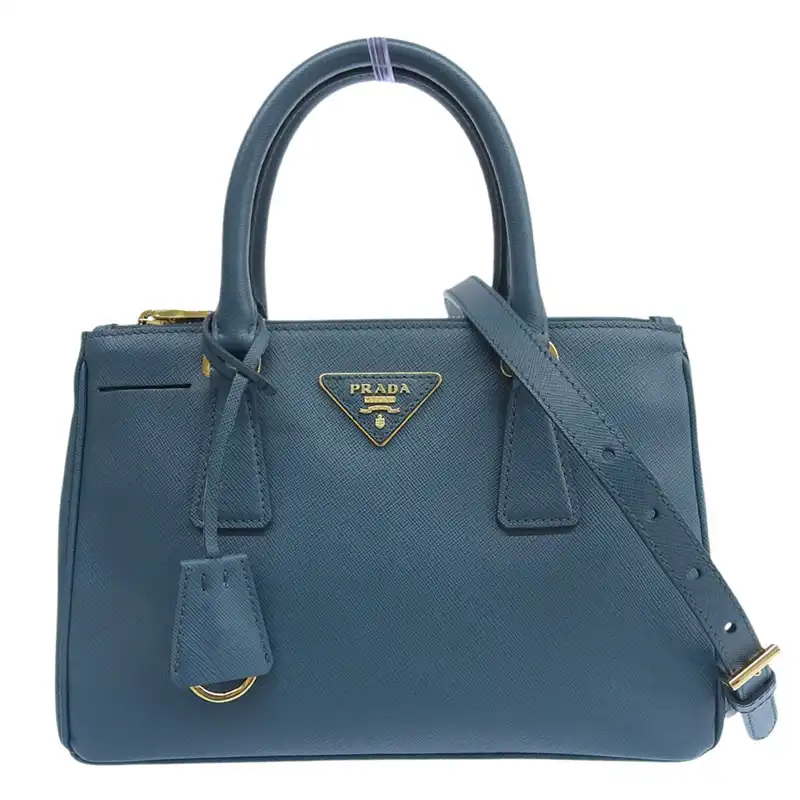 プラダ PRADA ガレリア 2WAYバッグ ハンドバッグ ショルダーバッグ サフィアーノ レザー ブルーグリーン BN2316 中古 OB2572