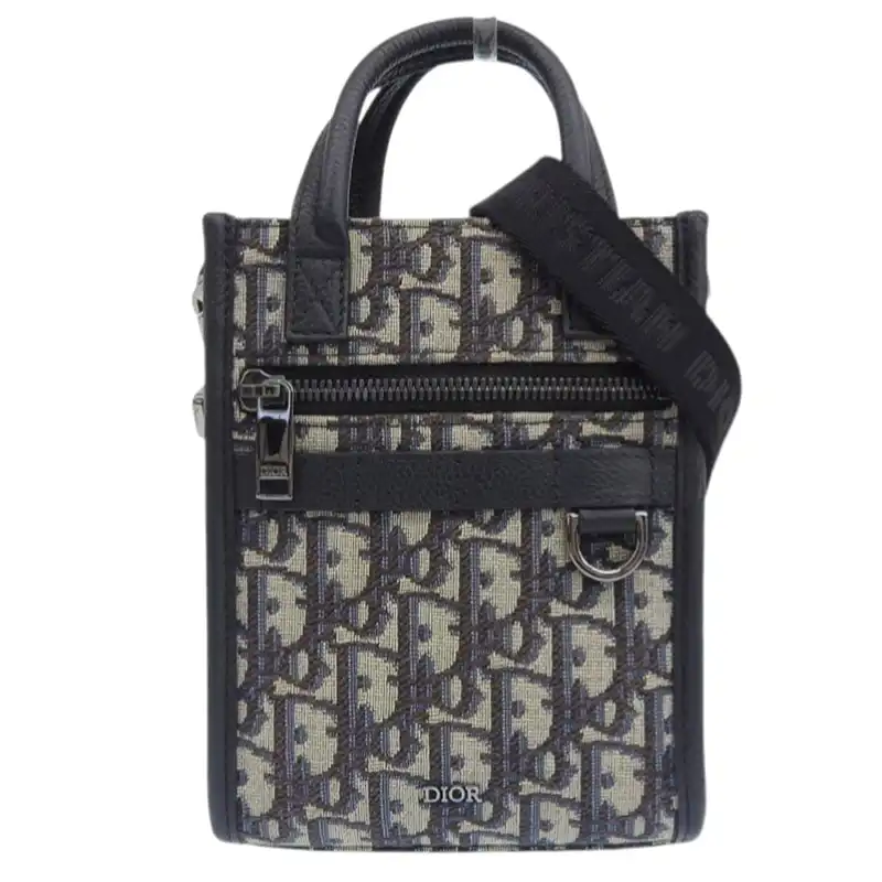 ディオール CHRISTIAN DIOR サファリ ノースサウスミニトート 2WAYショルダーバッグ キャンバス レザー ベージュ 紺 黒 中古 OB2574