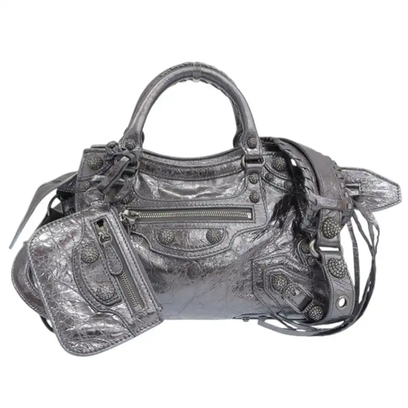 バレンシアガ BALENCIAGA ネオカゴールXS 2WAY ハンドバッグ ショルダーバッグ レザー ラインストーン シルバー 700940 中古 OB2576