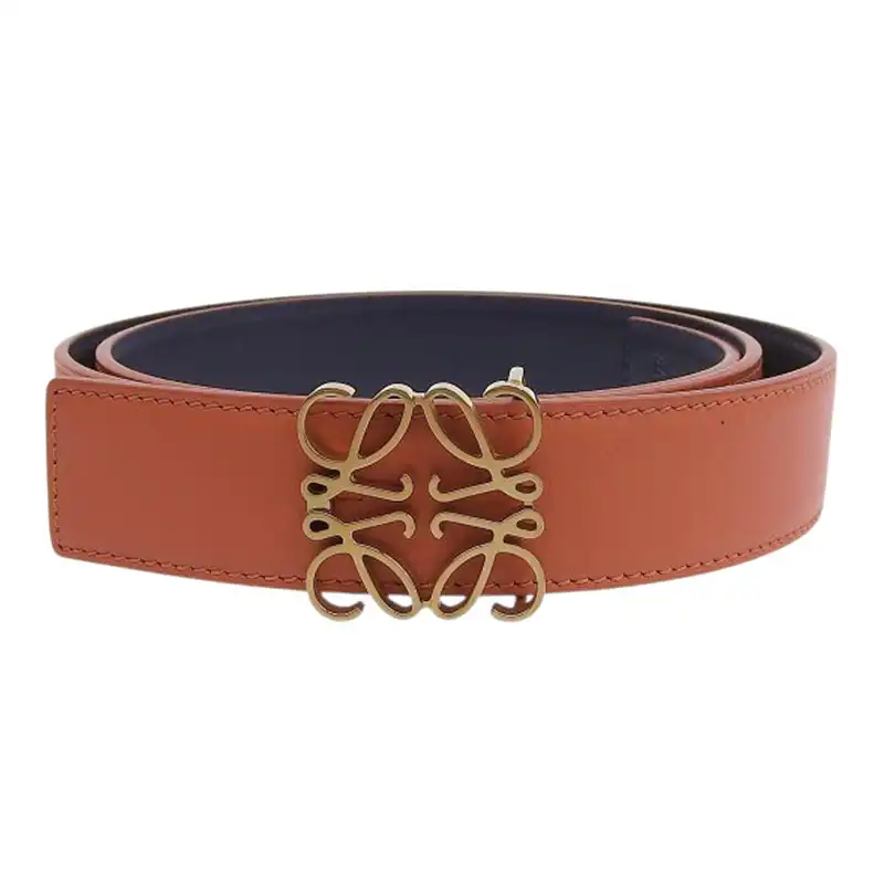 ロエベ LOEWE ベルト アナグラム レザー オレンジ ネイビー 95/38 中古 OBB0616