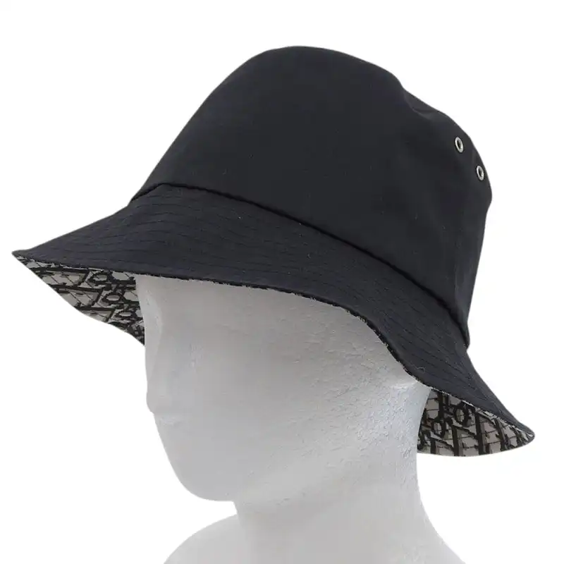 ディオール CHRISTIAN DIOR テディーD リバーシブル ボブハット 帽子 コットン混 ブラック #57 95TDD923A130 中古 OBB0637