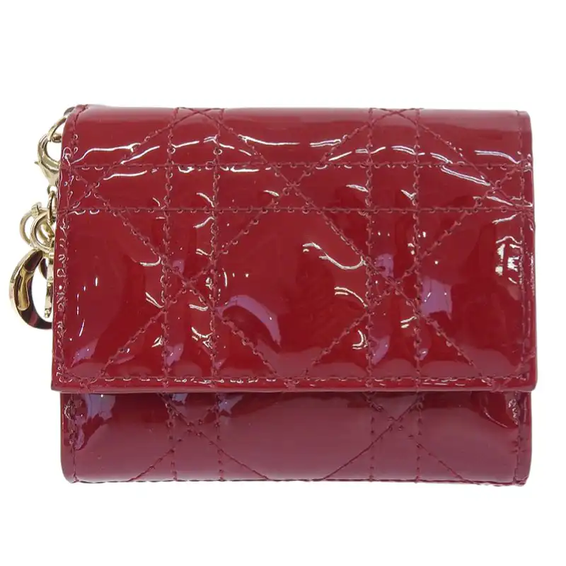 ディオール CHRISTIAN DIOR レディディオール ロータスウォレット カナージュ パテントレザー レッド S01810VRB-M323 中古 OBB0645
