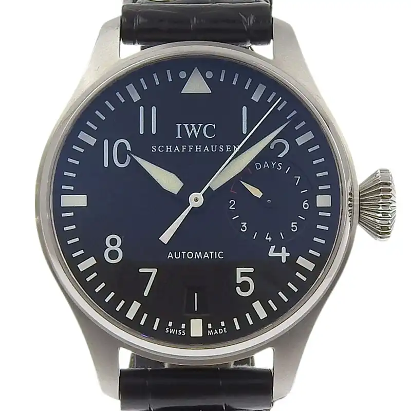http://アイ・ダブリュー・シー%20IWC%20ビッグパイロット%20パワーリザーブ%20メンズ%20自動巻き%20腕時計%20SS/革%20ブラック文字盤%20IW500401%20中古%20OW0478