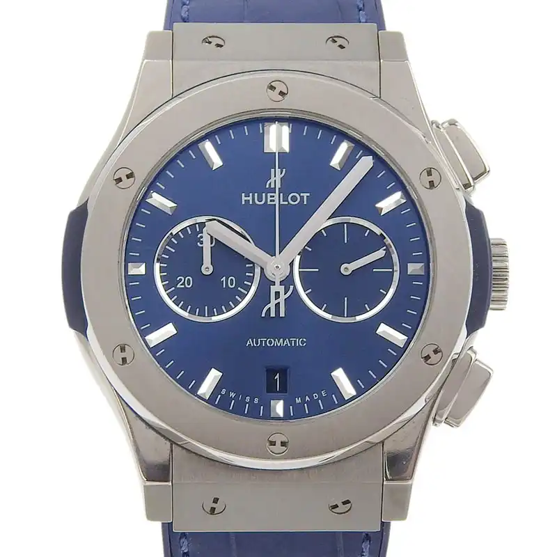 ウブロ クラシック・フュージョン クロノグラフ メンズ 自動巻き 腕時計 チタン/ラバー ブルー文字盤 541.NX.1171.LR 中古 OW0479