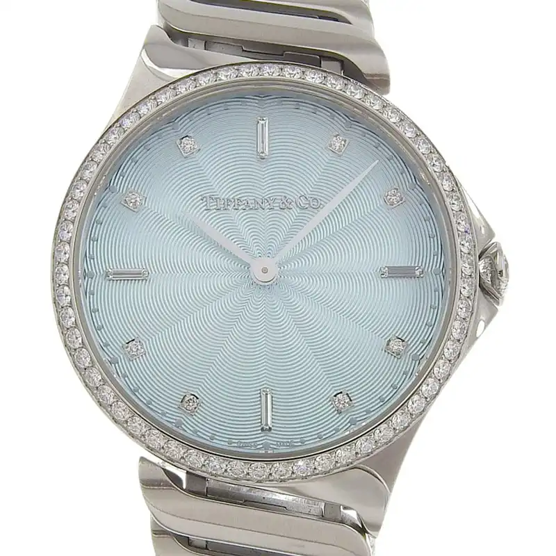 http://ティファニー%20TIFFANY%20&%20Co.%20メトロ2%20レディース%20クォーツ%20腕時計%208Pダイヤモンド%20SS%20ライトブルー文字盤%20中古%20TI0350