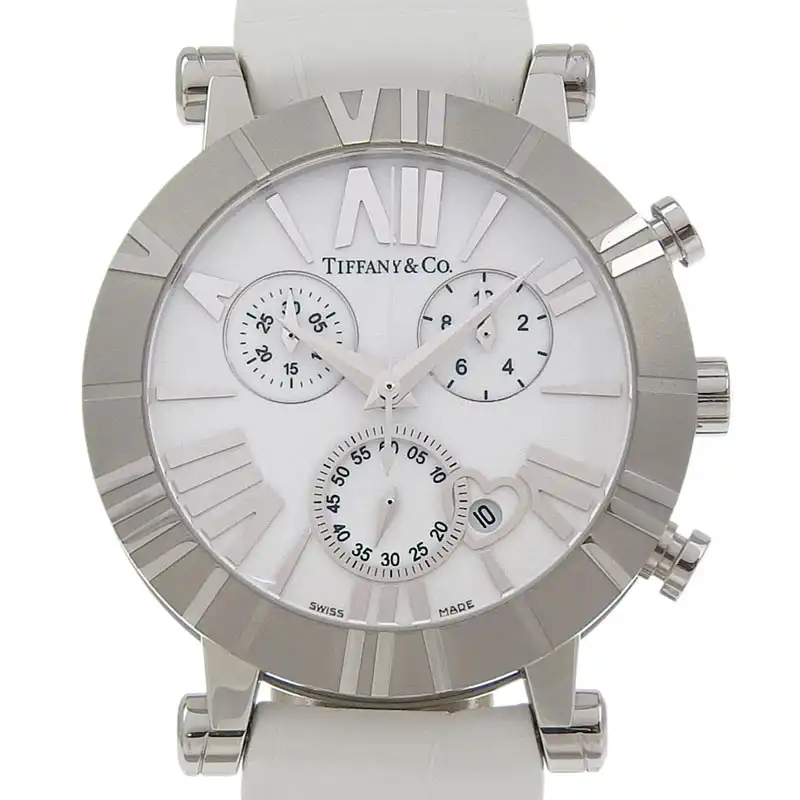 ティファニー TIFFANY & Co. アトラス レディース クォーツ 腕時計 SS/革 クロノグラフ 白文字盤 Z1301.32.11A20A71A 中古 TI0352