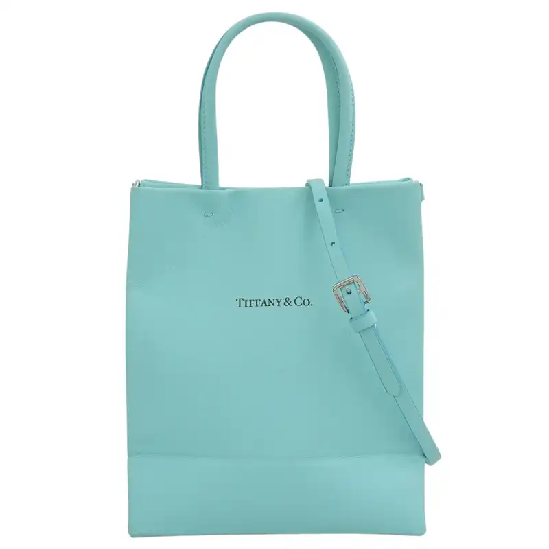 ティファニー TIFFANY & Co. ショッピングトート 2WAYバッグ ハンドバッグ ショルダーバッグ レザー ブルー 中古 TI0353
