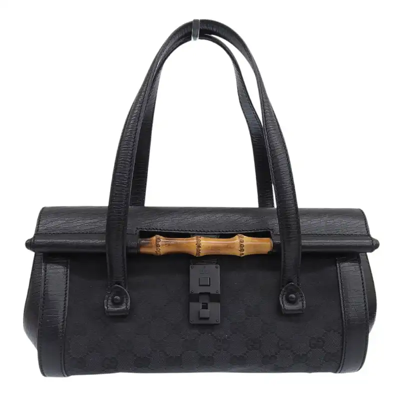 グッチ GUCCI バンブー ハンドバッグ ショルダーバッグ GGキャンバス/レザー ブラック 111713 中古 GU0648
