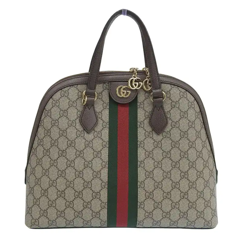 グッチ GUCCI オフィディア ハンドバッグ シェリー GGスプリーム PVC/レザー ベージュ/ブラウン 524533 中古 GU0652