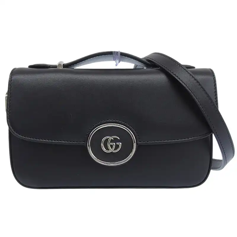 グッチ GUCCI プチGGミニショルダー 2WAYバッグ ハンドバッグ ショルダーバッグ レザー ブラック 739722 中古 GU0653