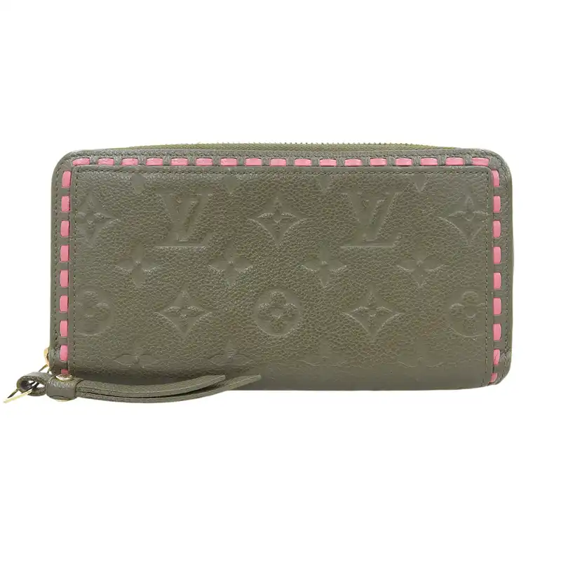 ルイヴィトン LOUIS VUITTON モノグラム アンプラント ジッピー ウォレット ラウンドファスナー カーキ ピンク M62451 中古 LV1732