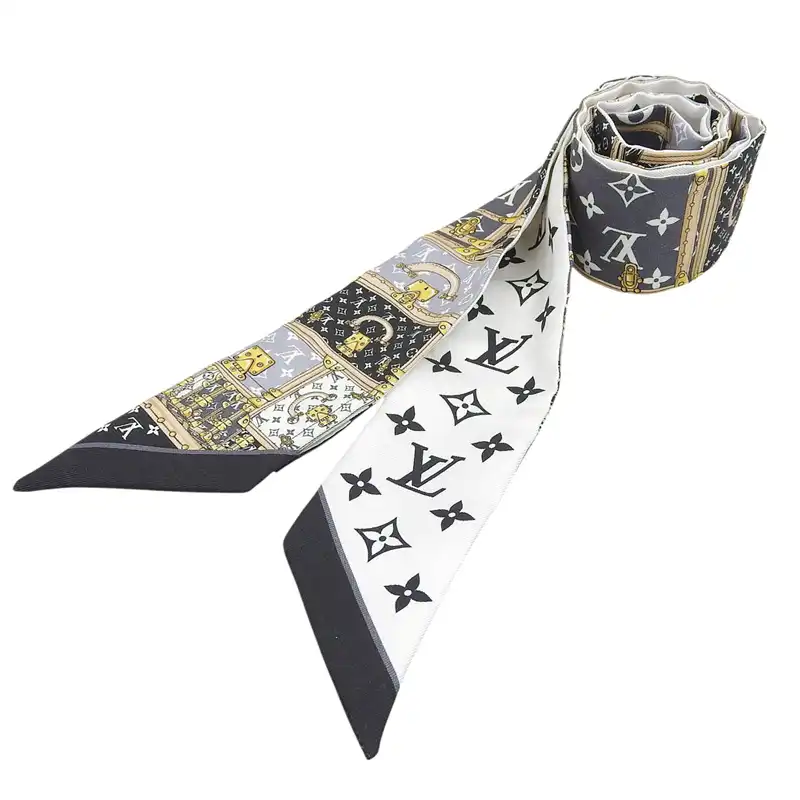 ルイヴィトン LOUIS VUITTON バンドーBB レッツ ゴー スカーフ ツイリー シルク ブラック ホワイト モノグラム M76442 中古 LV1745