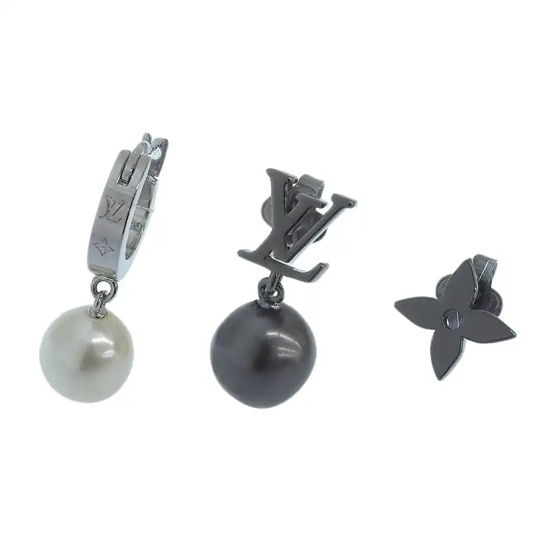 ルイヴィトン LOUIS VUITTON モノグラム ピアス フェイクパール 3個セット M01297 中古 LV1839