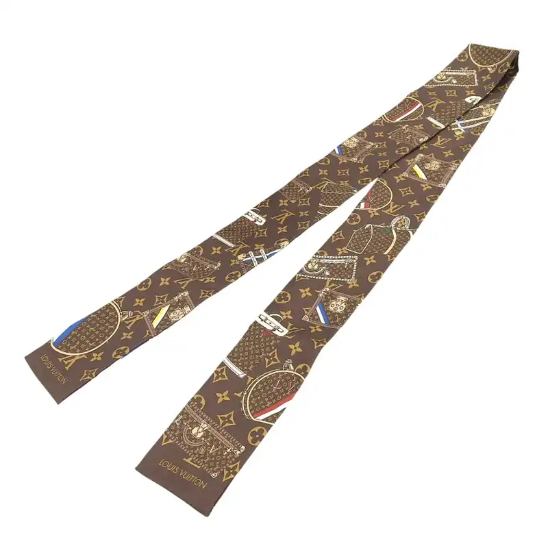 ルイヴィトン LOUIS VUITTON バンドー モノグラム ツイリー スカーフ シルク ブラウン M72395 トランク 中古 LV1844
