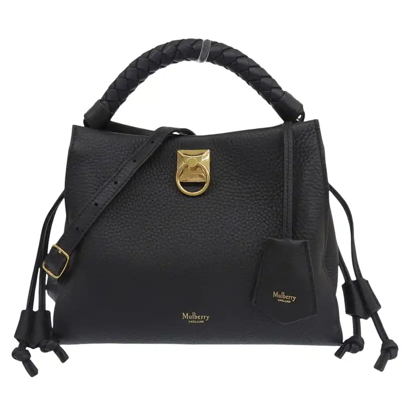 マルベリー Mulberry スモールアイリス 2WAY ハンドバッグ ショルダーバッグ レザー ブラック 中古 OB2549
