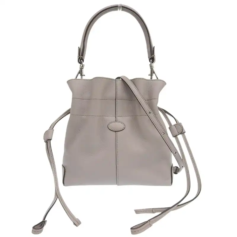 トッズ TOD'S Diドローストリング ミニ 2WAY ショルダーバッグ バケットバッグ レザー グレージュ 中古 OB2586
